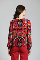 Colorful Ethnic Tribal Print - V Neck Tie Front Top | back side